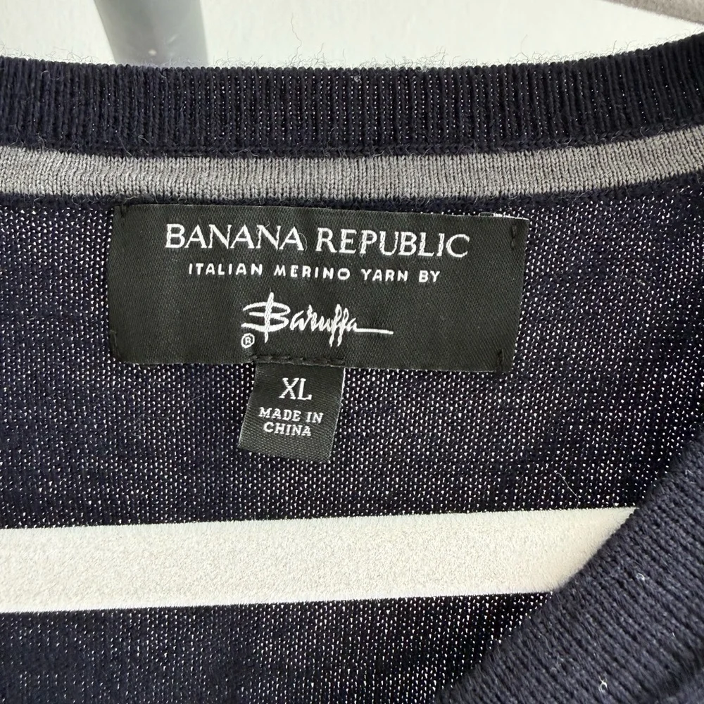 Banana Republic Italian Merino Wool V Neck Sweater Men’s XL Navy Blue